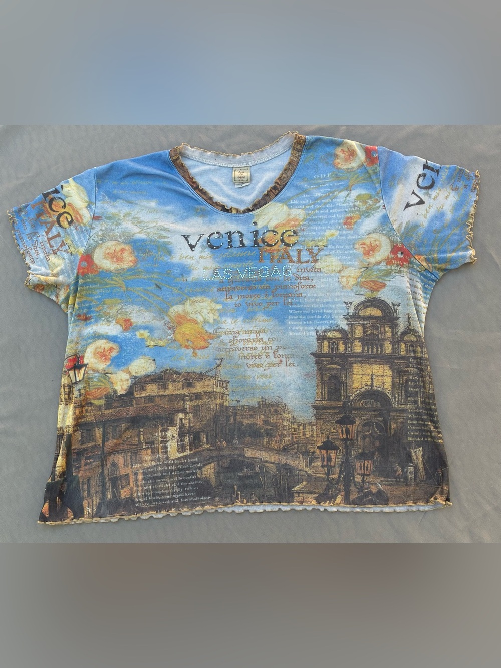 Venice Las Vegas Floral Scenic Short Sleeve Tee - Blue